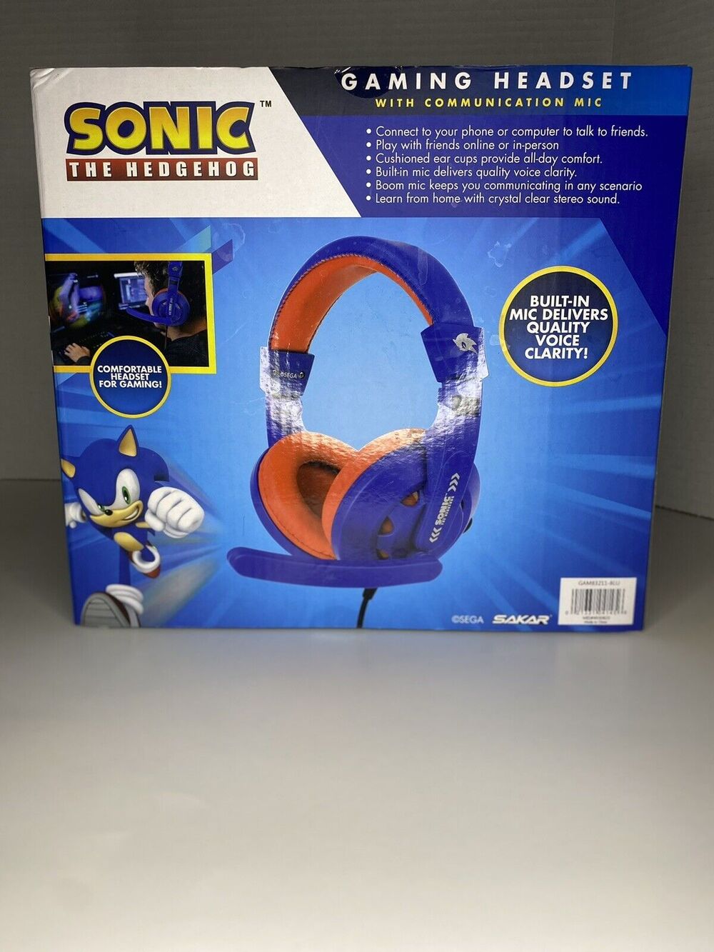 Brand New Kid Sonic The Hedgehog Gaming Headset with Communication Mic Blue Red